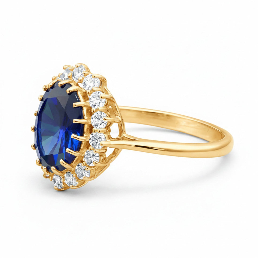5 Ct Lab-Created Blue Sapphire Oval Cut Ring, 925 Sterling Silver, Yellow Gold Finish - GEMHUB (view 2)