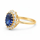 5 Ct Lab-Created Blue Sapphire Oval Cut Ring, 925 Sterling Silver, Yellow Gold Finish - GEMHUB (view 2)