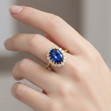 5 Ct Lab-Created Blue Sapphire Oval Cut Ring, 925 Sterling Silver, Yellow Gold Finish - GEMHUB (view 4)