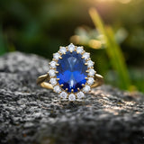 5 Ct Lab-Created Blue Sapphire Oval Cut Ring, 925 Sterling Silver, Yellow Gold Finish - GEMHUB (view 3)