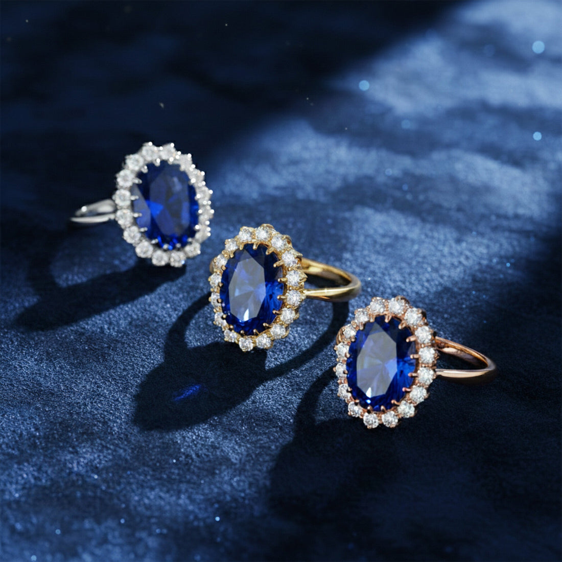 5 Ct Lab-Created Blue Sapphire Oval Cut Ring, 925 Sterling Silver, Yellow Gold Finish - GEMHUB (view 5)