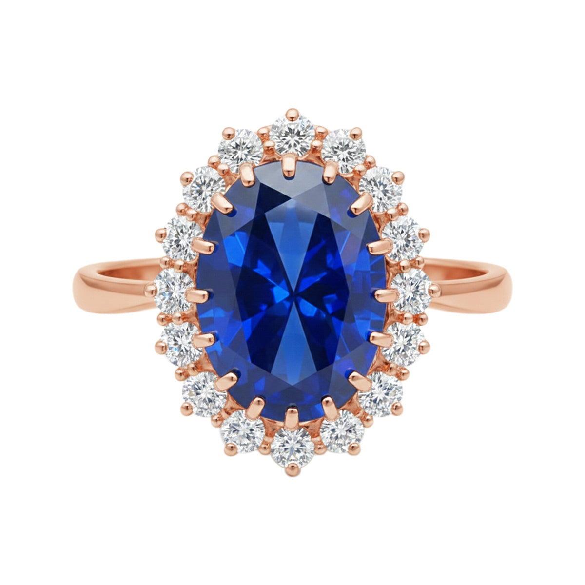 5 Ct Lab-Created Blue Sapphire Oval Cut Ring, 925 Sterling Silver, Rose Gold Finish - GEMHUB (view 1)