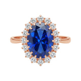 5 Ct Lab-Created Blue Sapphire Oval Cut Ring, 925 Sterling Silver, Rose Gold Finish - GEMHUB (view 1)