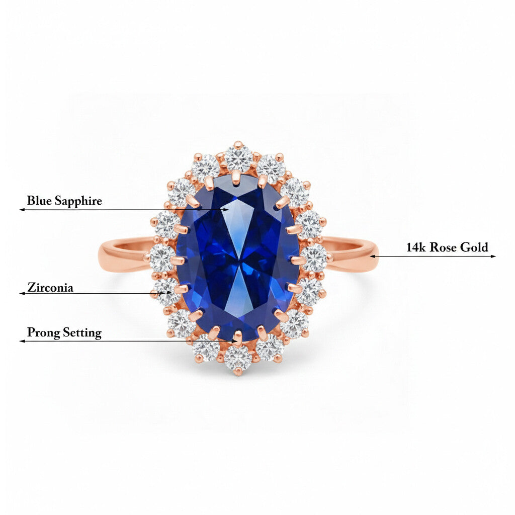 5 Ct Lab-Created Blue Sapphire Oval Cut Ring, 925 Sterling Silver, Rose Gold Finish - GEMHUB (view 6)