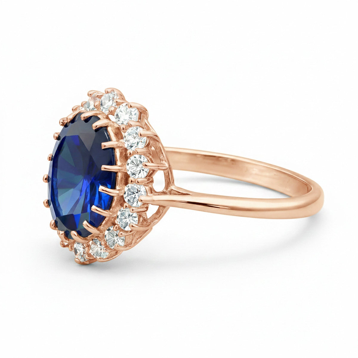 5 Ct Lab-Created Blue Sapphire Oval Cut Ring, 925 Sterling Silver, Rose Gold Finish - GEMHUB (view 2)
