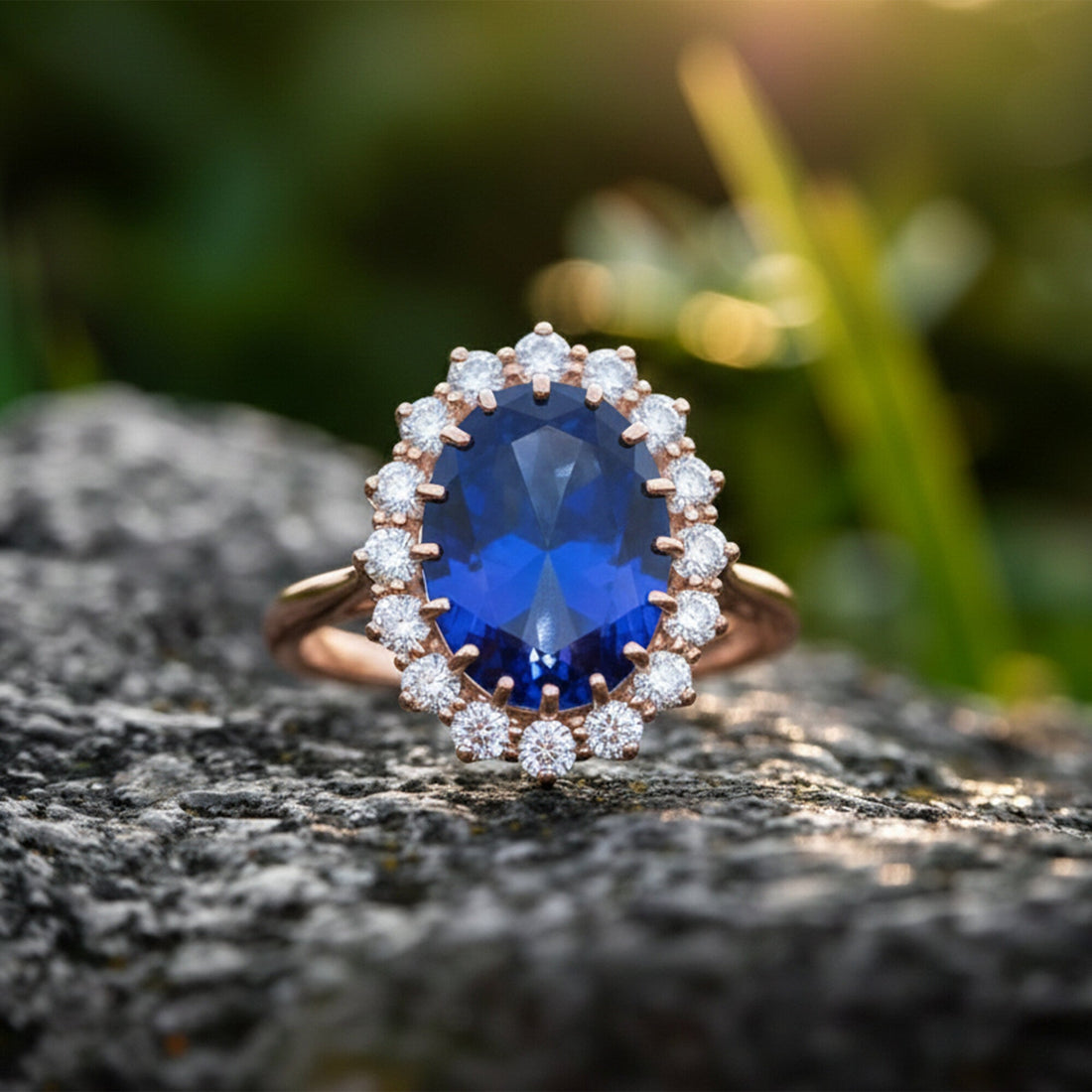 5 Ct Lab-Created Blue Sapphire Oval Cut Ring, 925 Sterling Silver, Rose Gold Finish - GEMHUB (view 3)