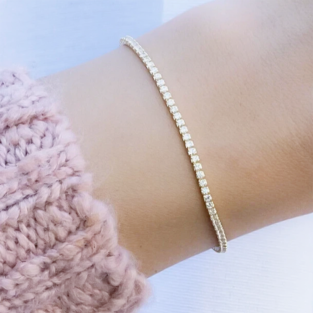 Sparkling Natural GH/VS Diamond 14k Gold 3Ct Round Cut Women's Tennis Bracelet - GEMHUB
