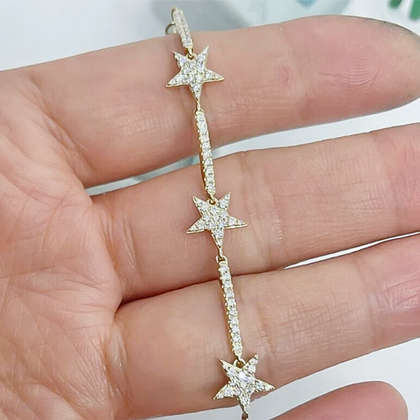 14k Yellow Gold 4Ct Round Natural Diamond Star Shape Bracelet Certified GH/SI - GEMHUB