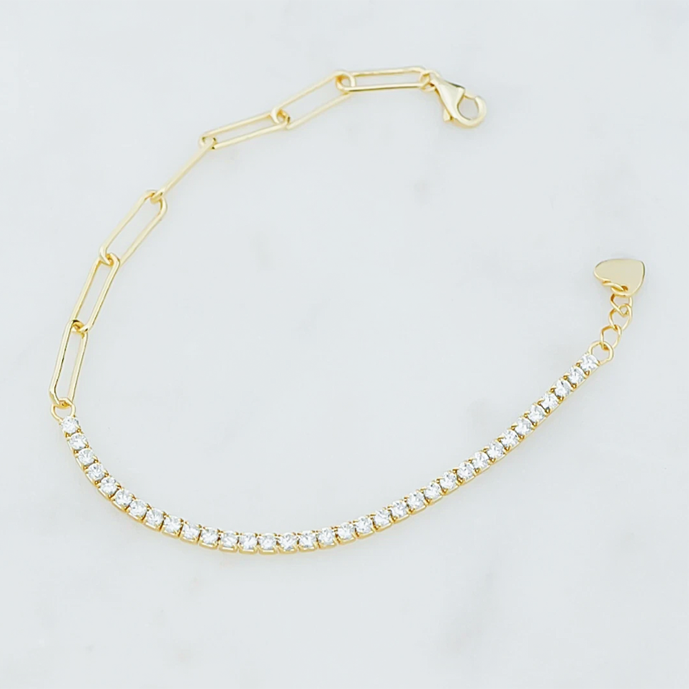 Women 1.50Ct Round Natural GH/SI Diamond Chain Tennis Bracelet 14k Yellow Gold - GEMHUB