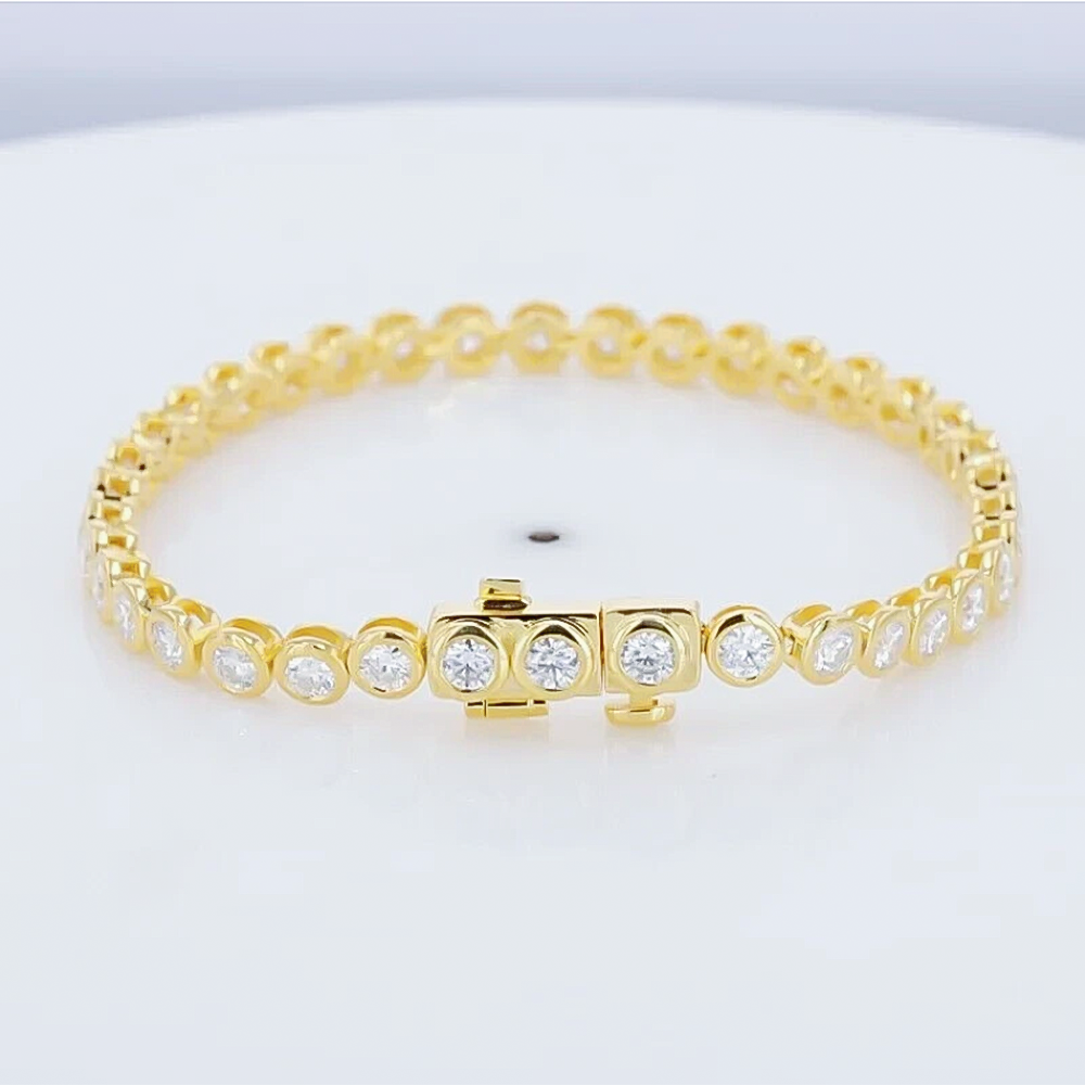 Bezel Round Certified Lab-Grown 8Ct Diamond Tennis Bracelet 14k Yellow Gold - GEMHUB