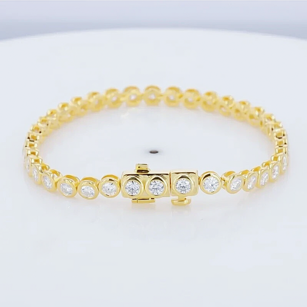 Bezel Round Certified Lab-Grown 8Ct Diamond Tennis Bracelet 14k Yellow Gold - GEMHUB