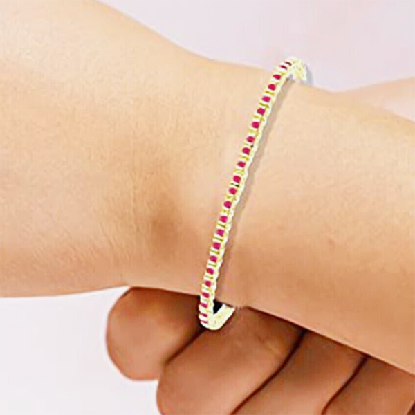 3Ct Round Cut Certified Natural Red Ruby Tennis Bracelet For Her 14k Yellow Gold - GEMHUB