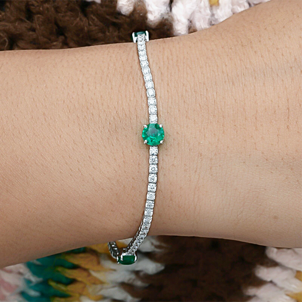 Certified Natural Diamond & Zambian Emerald Her Tennis Bracelet 14k White Gold - Image 2 - GEMHUB