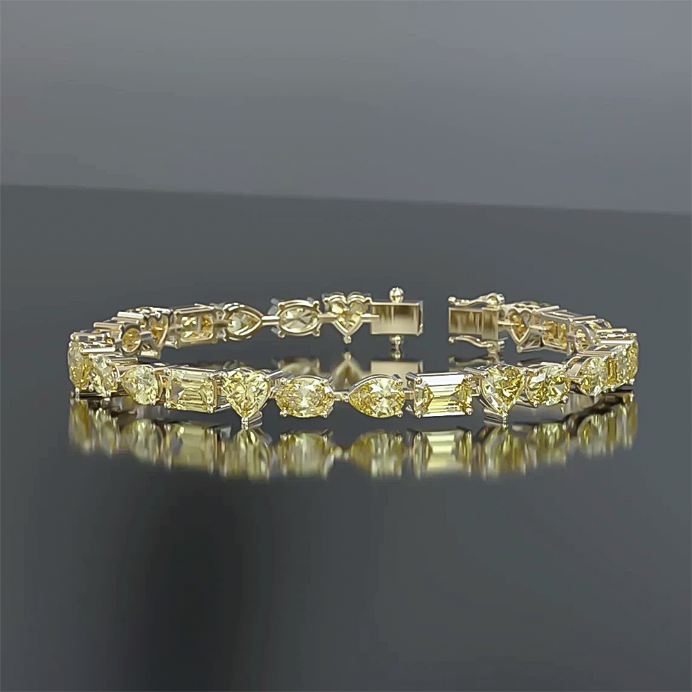 14k Gold Fancy Yellow Lab-Grown Diamond Multi Cut Women's Tennis Bracelet - GEMHUB