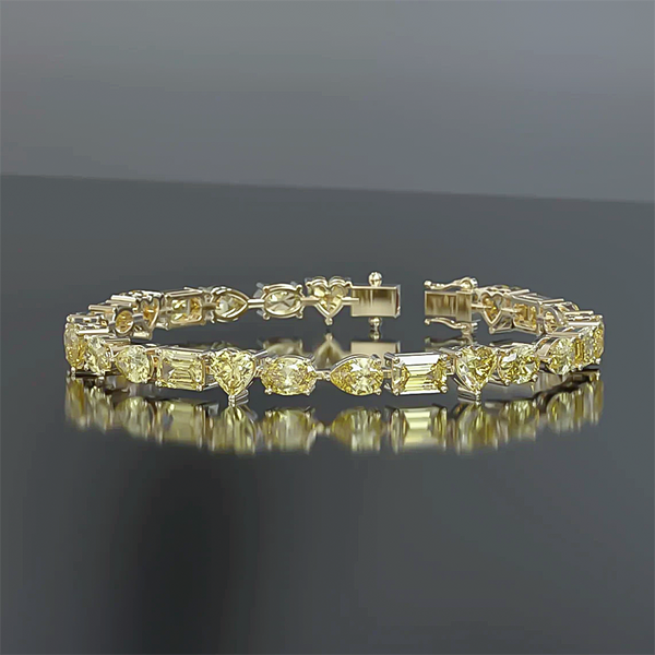 14k Gold Fancy Yellow Lab-Grown Diamond Multi Cut Women's Tennis Bracelet - GEMHUB