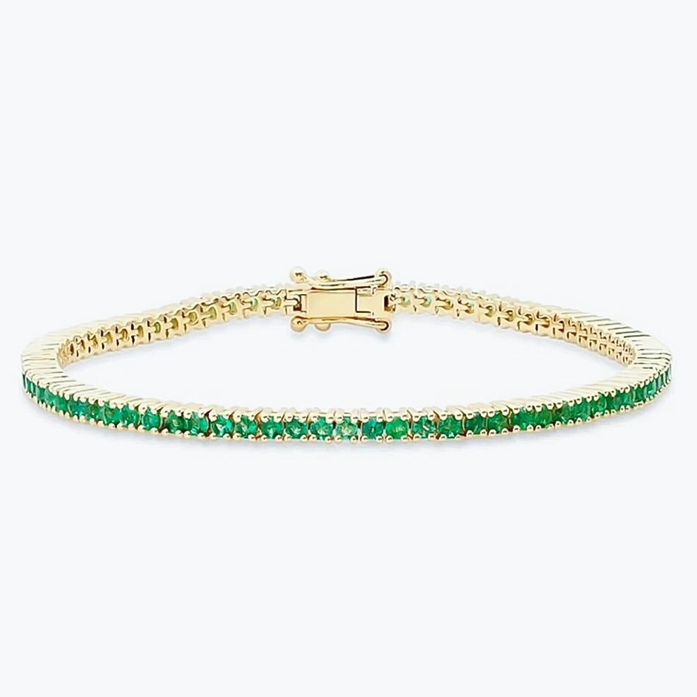 5.50Ct Round Cut Certified Natural Green Emerald Tennis Bracelet 14k Yellow Gold - GEMHUB