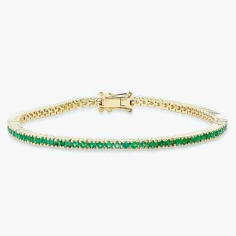 5.50Ct Round Cut Certified Natural Green Emerald Tennis Bracelet 14k Yellow Gold - GEMHUB