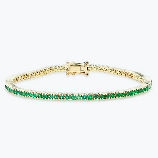 5.50Ct Round Cut Certified Natural Green Emerald Tennis Bracelet 14k Yellow Gold - GEMHUB