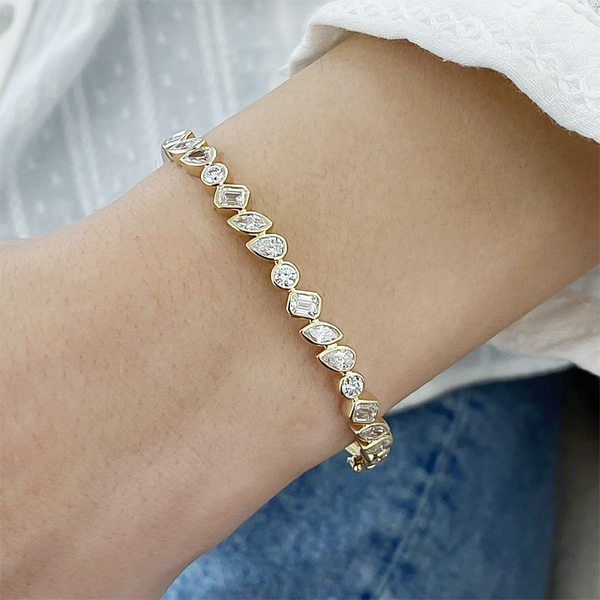 Multi Shapes Lab-Grown/CVD Diamond Bezel Set Tennis Bracelet 14k Yellow Gold - Image 2 - GEMHUB