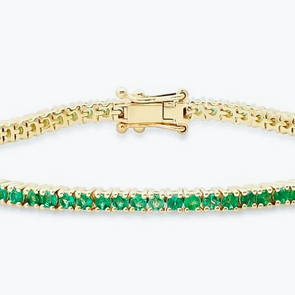 5.50Ct Round Cut Certified Natural Green Emerald Tennis Bracelet 14k Yellow Gold - Image 2 - GEMHUB