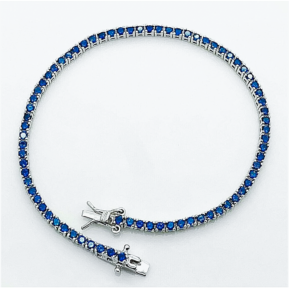 Certified 4.40Ct Round Cut Natural Blue Sapphire Tennis Bracelet 14K Yellow Gold - Image 2 - GEMHUB