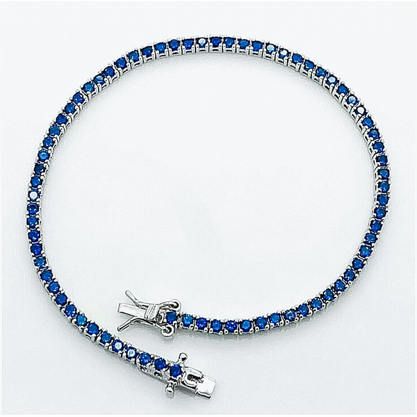 Certified 4.40Ct Round Cut Natural Blue Sapphire Tennis Bracelet 14K Yellow Gold - Image 2 - GEMHUB