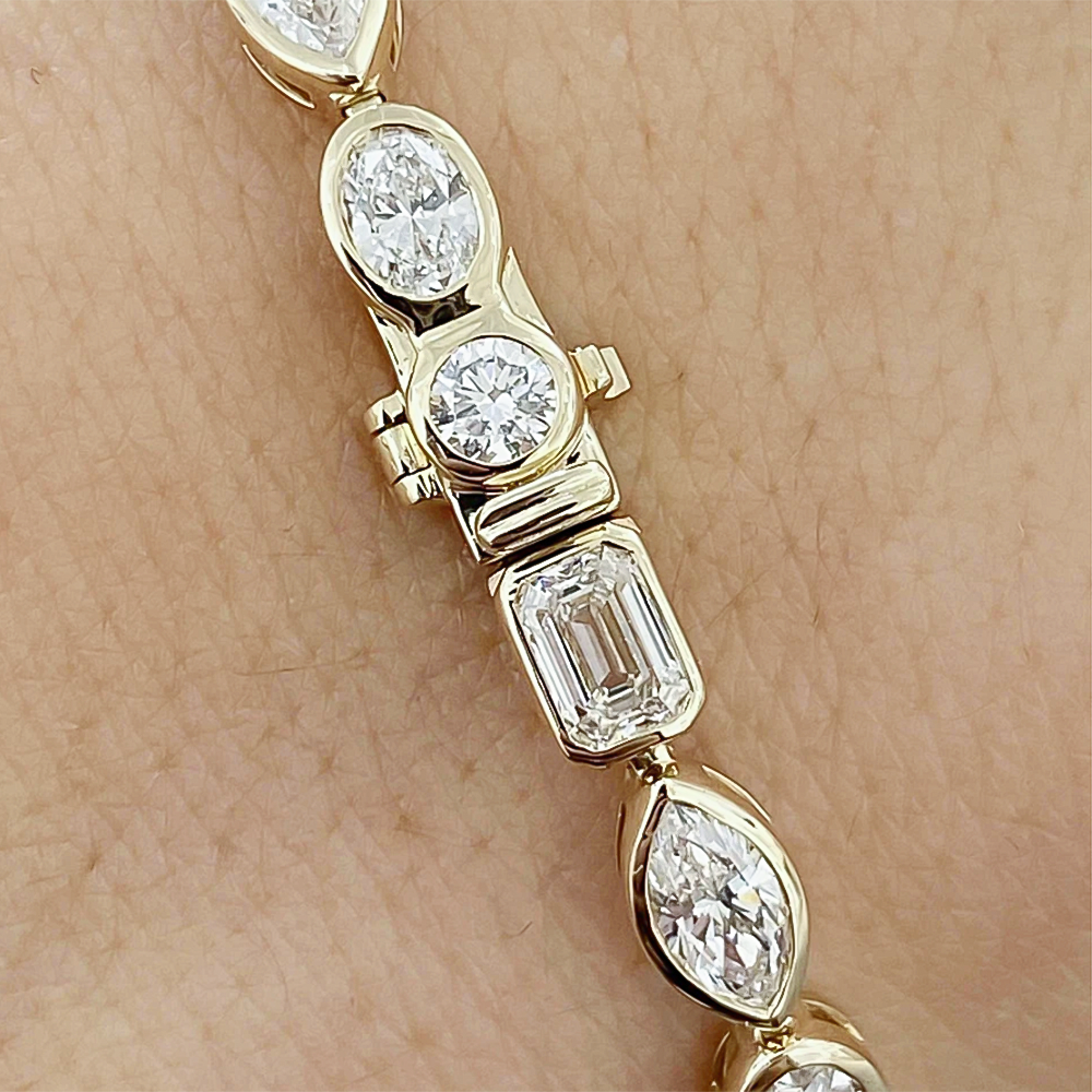 10Ct Multi Shape Lab-Grown Diamond Bezel Wedding Tennis Bracelet 14k Solid Gold - Image 2 - GEMHUB