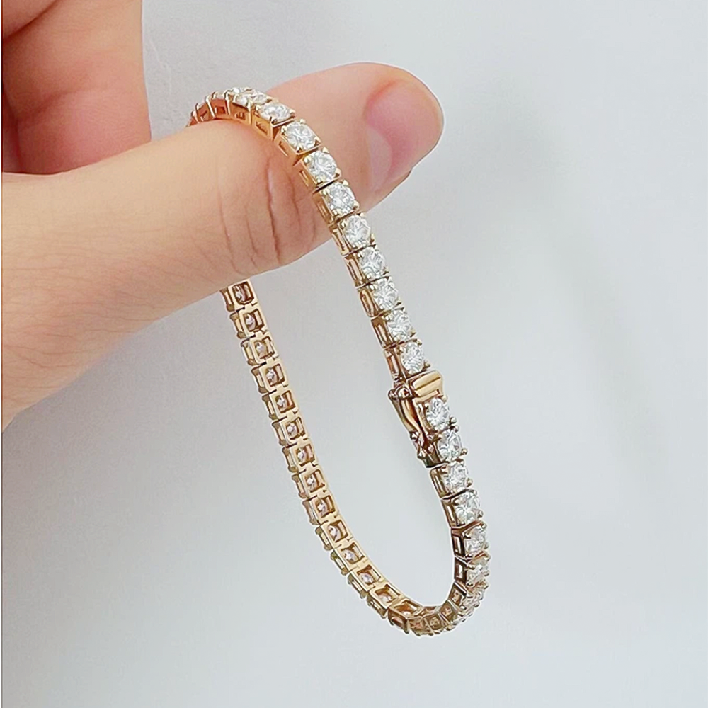 Round Cut 4.50CT IGI Certified Natural Diamond Tennis Bracelet 14K Yellow Gold - Image 2 - GEMHUB