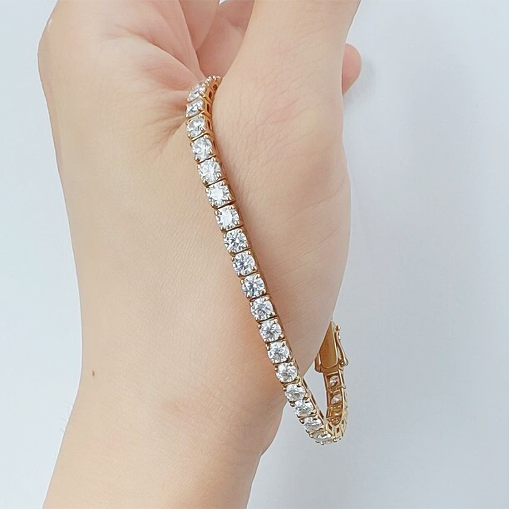 Round Cut 4.50CT IGI Certified Natural Diamond Tennis Bracelet 14K Yellow Gold - GEMHUB