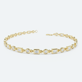Lab-Grown Diamond Unique Design Bezel Set Women Tennis Bracelet 14K Yellow Gold - GEMHUB