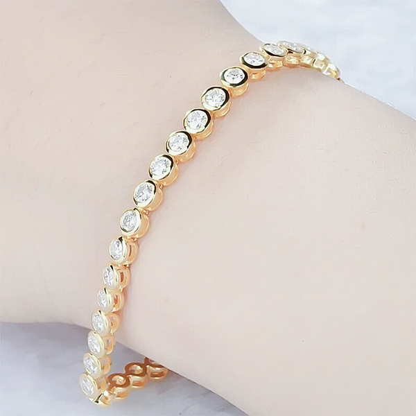 Bezel Round Certified Lab-Grown 8Ct Diamond Tennis Bracelet 14k Yellow Gold - Image 3 - GEMHUB