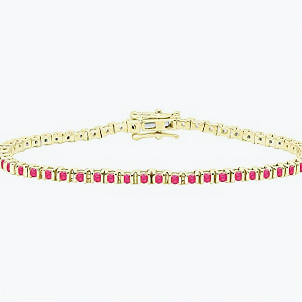 3Ct Round Cut Certified Natural Red Ruby Tennis Bracelet For Her 14k Yellow Gold - Image 3 - GEMHUB