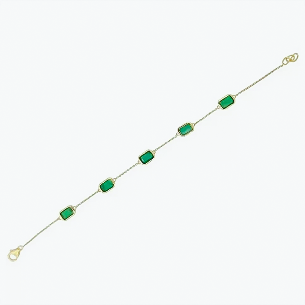 5Ct Certified Natural Green Emerald Bezel Set Tennis Chain Bracelet in 14k Gold - Image 2 - GEMHUB
