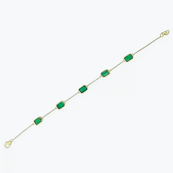 5Ct Certified Natural Green Emerald Bezel Set Tennis Chain Bracelet in 14k Gold - Image 2 - GEMHUB