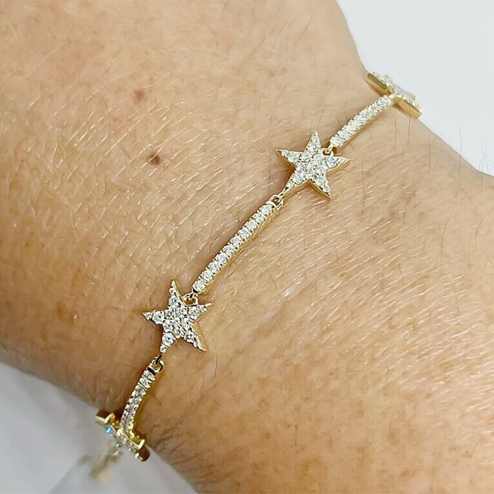 14k Yellow Gold 4Ct Round Natural Diamond Star Shape Bracelet Certified GH/SI - Image 2 - GEMHUB