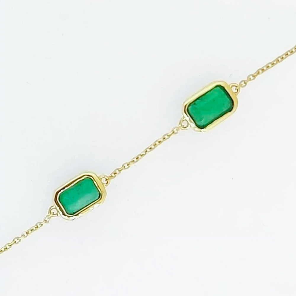 5Ct Certified Natural Green Emerald Bezel Set Tennis Chain Bracelet in 14k Gold - Image 3 - GEMHUB