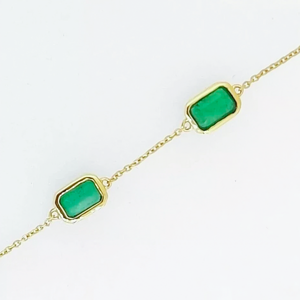 5Ct Certified Natural Green Emerald Bezel Set Tennis Chain Bracelet in 14k Gold - Image 3 - GEMHUB