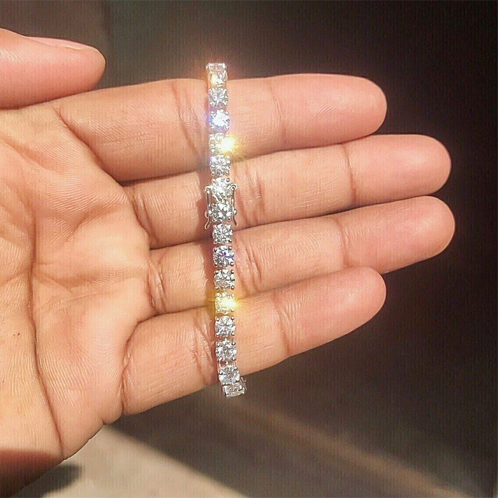 Sparkling 7Ct Certified Natural Diamond Tennis Bracelet 14Kt White Gold Round - GEMHUB
