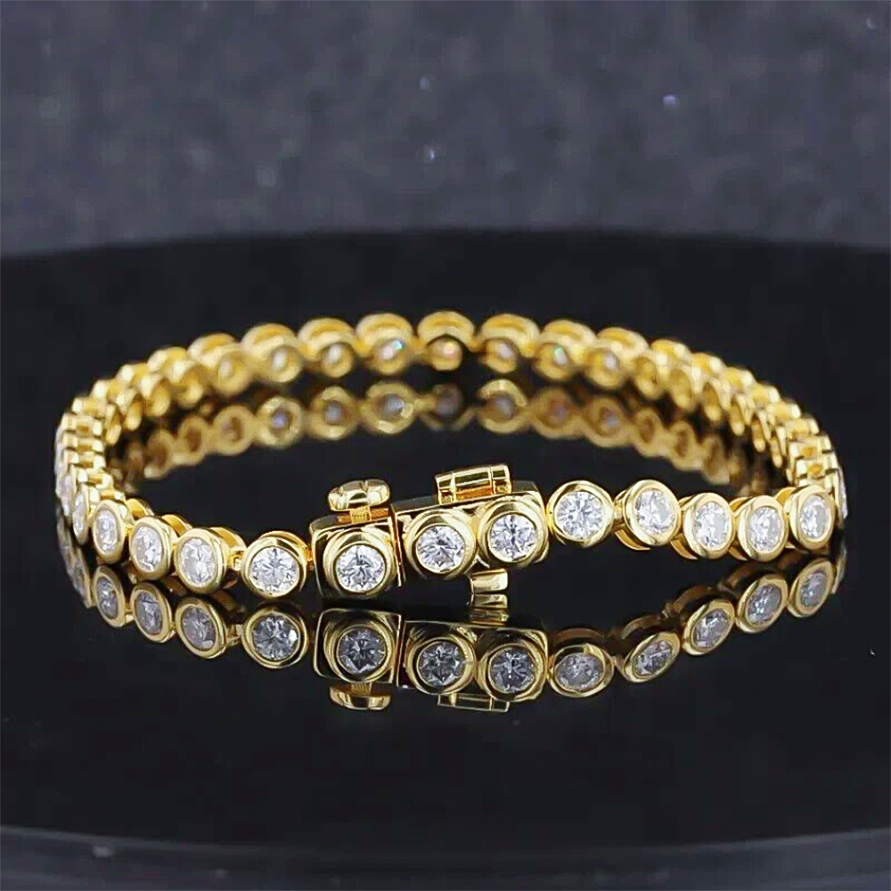 Bezel Round Certified Lab-Grown 8Ct Diamond Tennis Bracelet 14k Yellow Gold - Image 2 - GEMHUB