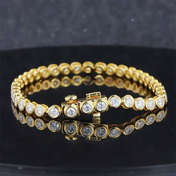Bezel Round Certified Lab-Grown 8Ct Diamond Tennis Bracelet 14k Yellow Gold - Image 2 - GEMHUB