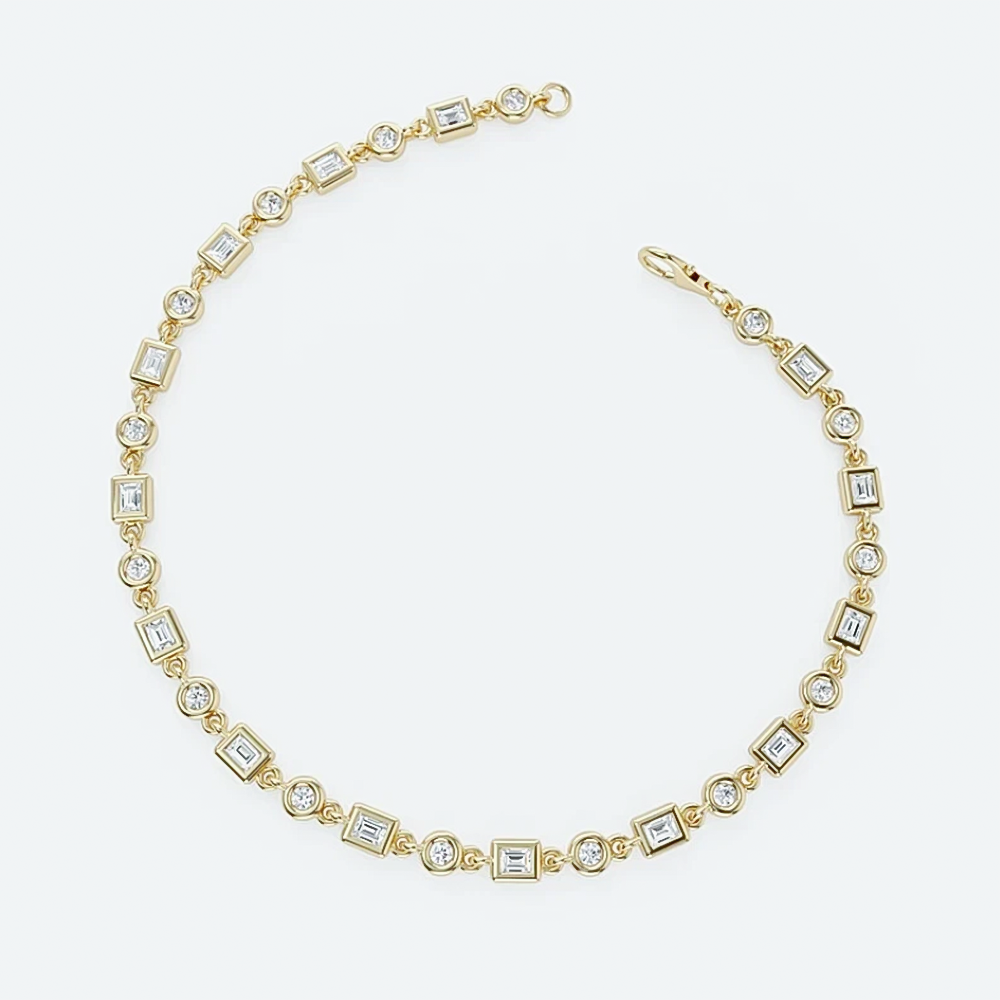 Lab-Grown Diamond Unique Design Bezel Set Women Tennis Bracelet 14K Yellow Gold - Image 4 - GEMHUB