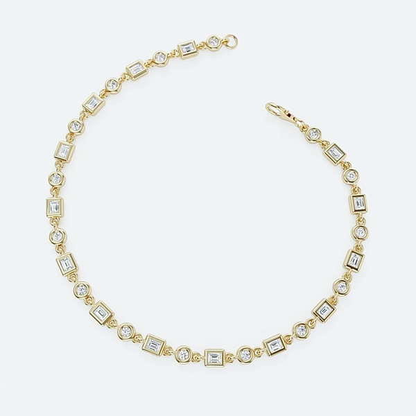 Lab-Grown Diamond Unique Design Bezel Set Women Tennis Bracelet 14K Yellow Gold - Image 4 - GEMHUB
