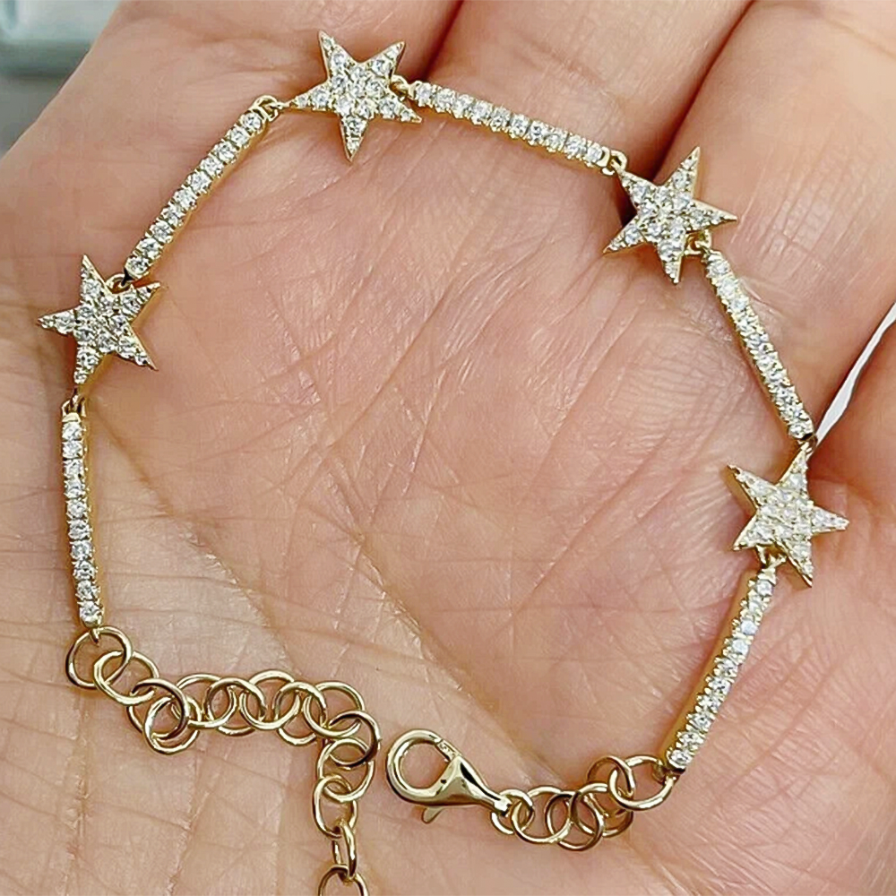 14k Yellow Gold 4Ct Round Natural Diamond Star Shape Bracelet Certified GH/SI - Image 4 - GEMHUB