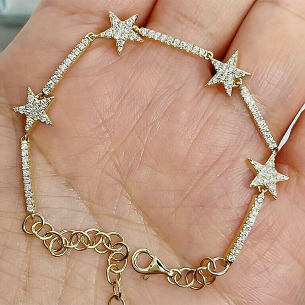 14k Yellow Gold 4Ct Round Natural Diamond Star Shape Bracelet Certified GH/SI - Image 4 - GEMHUB