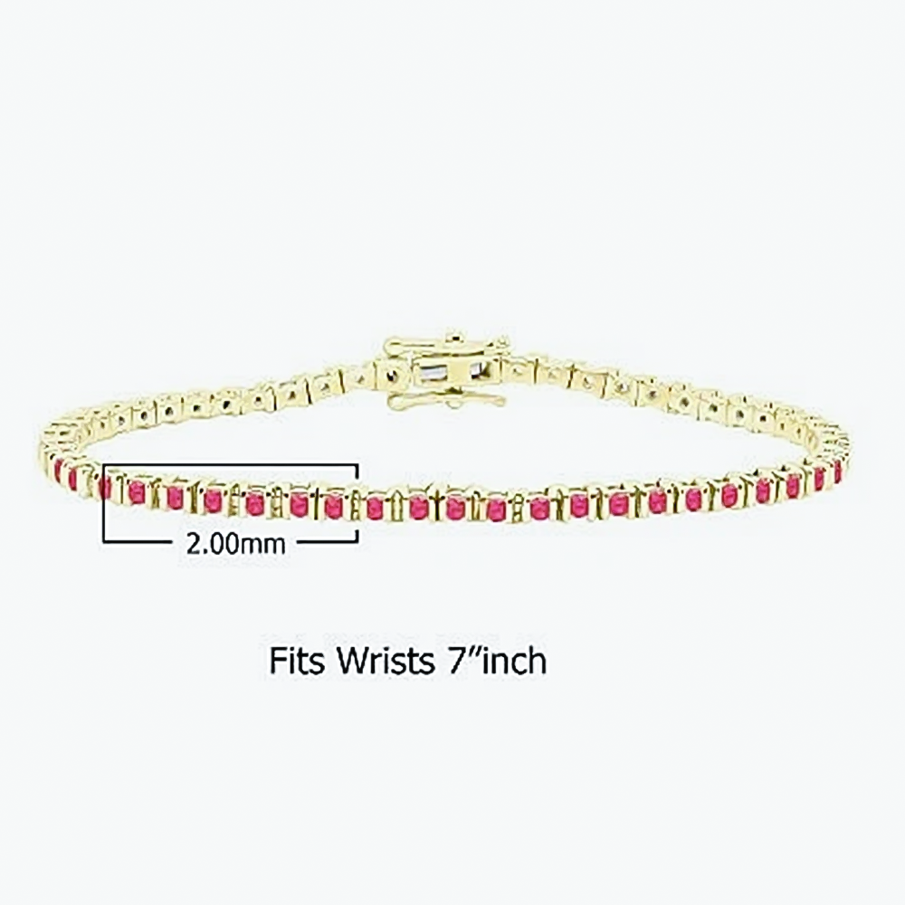 3Ct Round Cut Certified Natural Red Ruby Tennis Bracelet For Her 14k Yellow Gold - Image 4 - GEMHUB