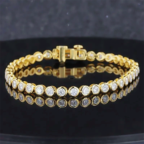 Bezel Round Certified Lab-Grown 8Ct Diamond Tennis Bracelet 14k Yellow Gold - Image 4 - GEMHUB