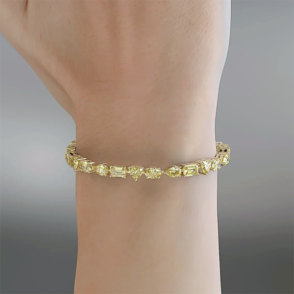 14k Gold Fancy Yellow Lab-Grown Diamond Multi Cut Women's Tennis Bracelet - Image 4 - GEMHUB