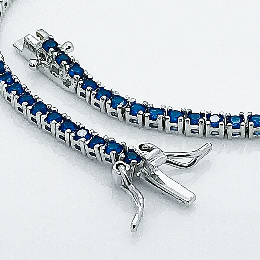 Certified 4.40Ct Round Cut Natural Blue Sapphire Tennis Bracelet 14K Yellow Gold - Image 4 - GEMHUB