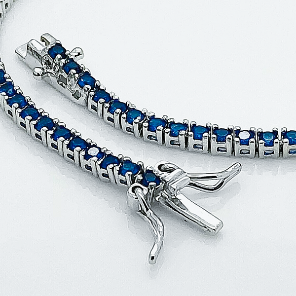 Certified 4.40Ct Round Cut Natural Blue Sapphire Tennis Bracelet 14K Yellow Gold - Image 4 - GEMHUB