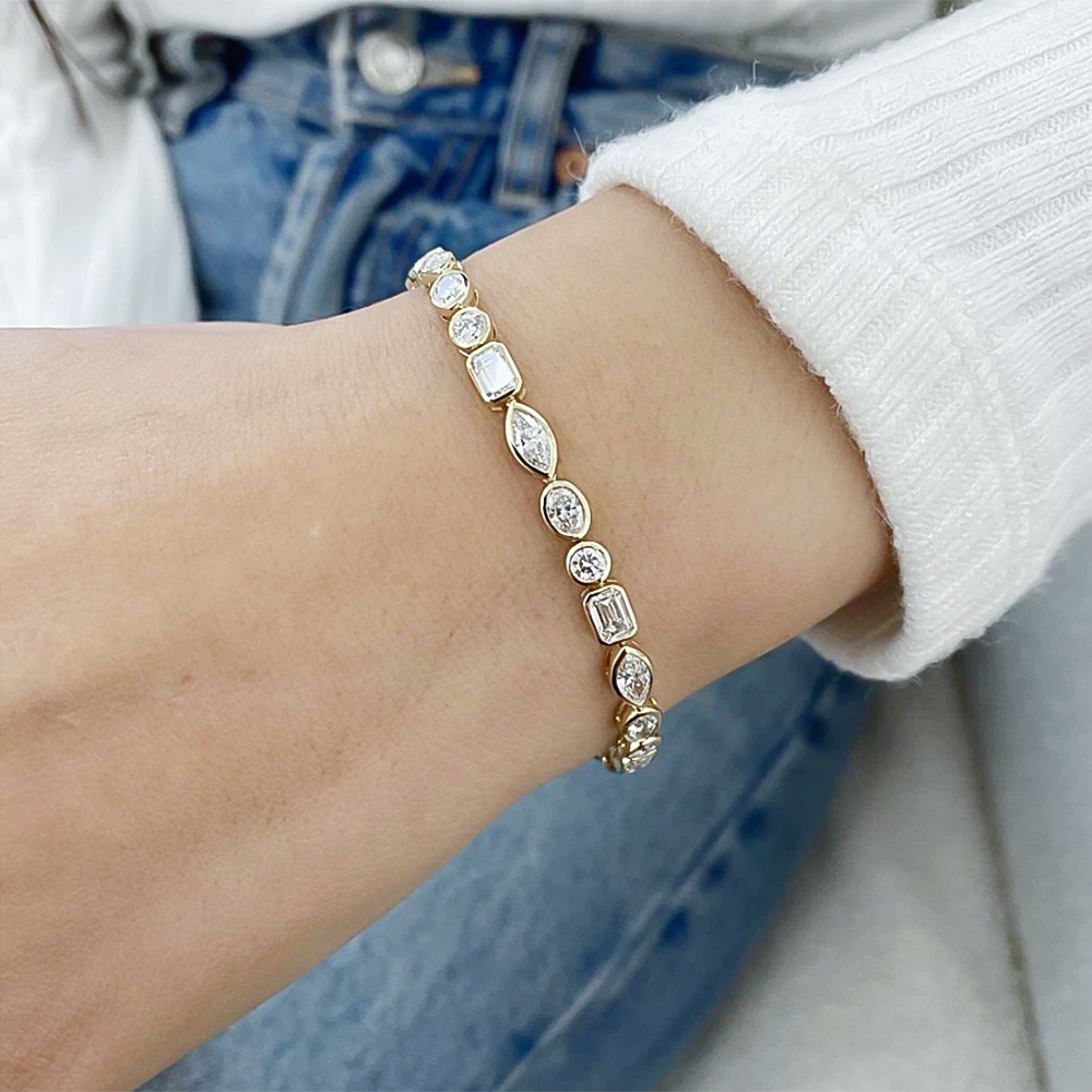 10Ct Multi Shape Lab-Grown Diamond Bezel Wedding Tennis Bracelet 14k Solid Gold - Image 4 - GEMHUB